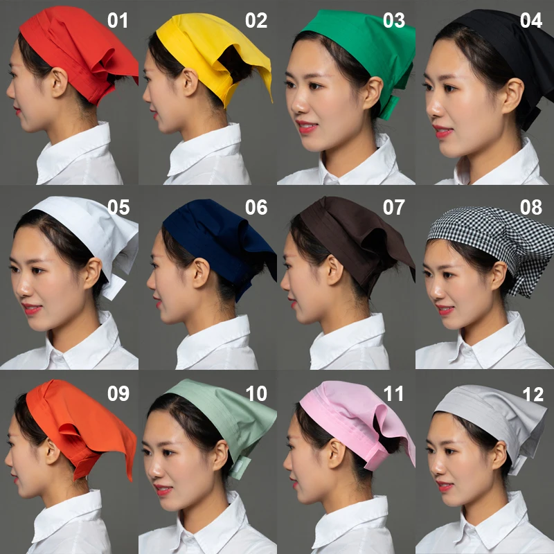 Women Chef Hat Kitchen Triangle Headscarf Restaurant Cafe Waiter Caps Cooking BBQ Kerchief Food Service Work Uniform Cap