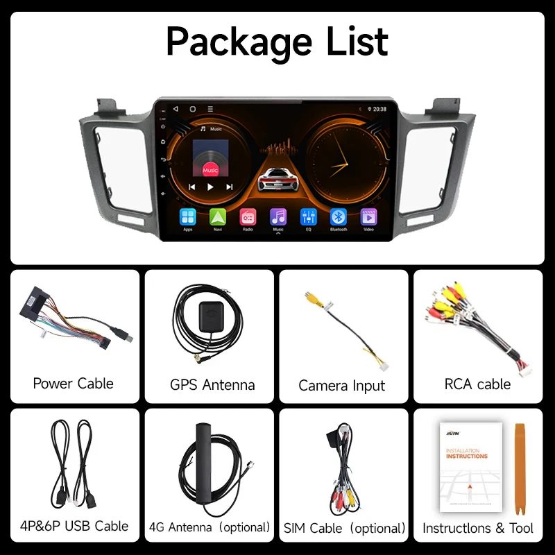 JIUYIN AI Voice Wireless CarPlay Android Auto Radio for Toyota RAV4 RAV 4 2012 - 2018 4G Car Multimedia GPS 2din autoradio