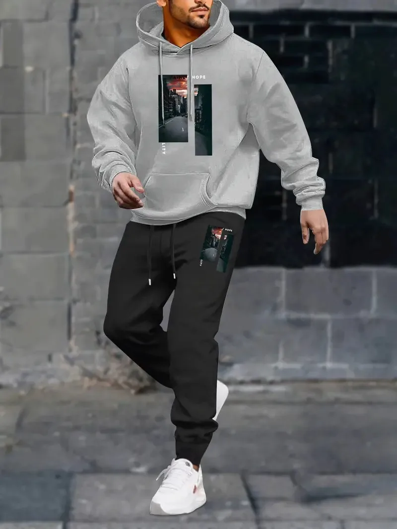 

Осенний новый модный удобный и повседневный мужской спортивный комплект из толстовки и спортивных штанов с 3D-принтом 2025 года.