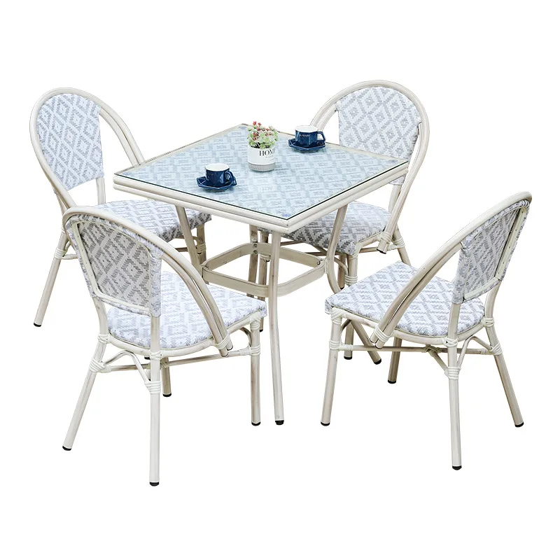 

Outdoor tables and chairs French bistro cafe dining table and chairs Aluminum alloy mesh milk tea shop Outdoor dining table and