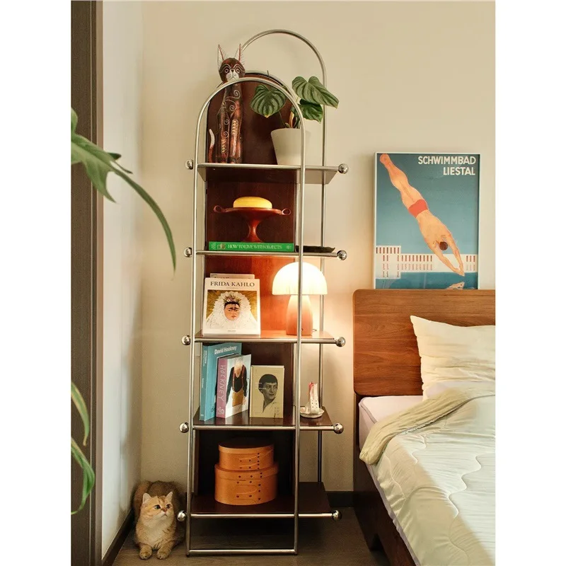 

Medieval Bauhaus stainless steel display storage rack side cabinet