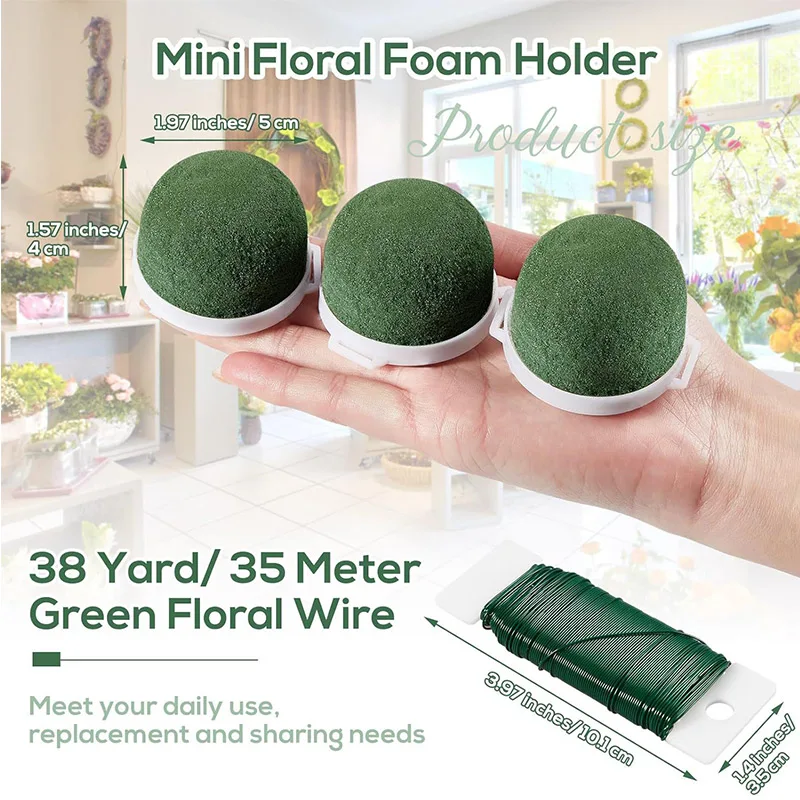 Mini Floral Foam Balls With Base Round Flower Foam Holder Wire Wet Dry Floral Foam For Wine Bottle DIY Wedding Arrangements