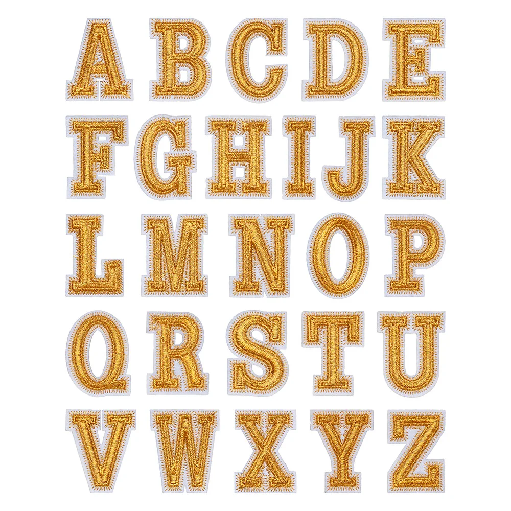 Golden Embroidery Serif English Alphabet Iron-on Patches 26 Silvery Capital Letters Appliques for Clothing DIY Sold Individually