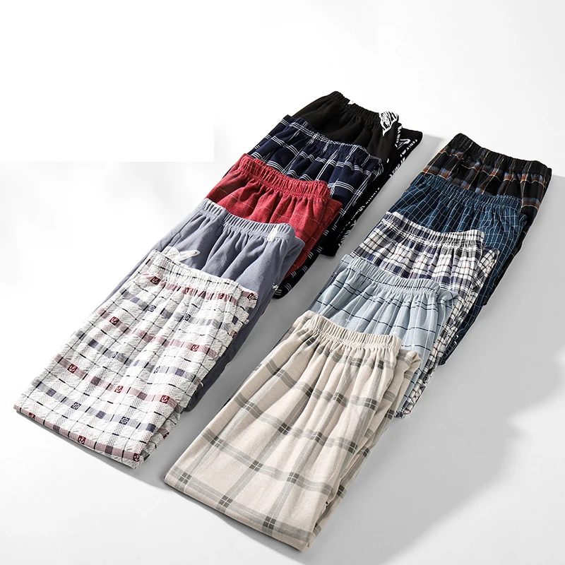 Pantalones para dormir de primavera y otoño para hombre, pantalones largos finos para dormir al aire libre, pantalones holgados y transpirables a cuadros de ocio para hombre, ropa de dormir