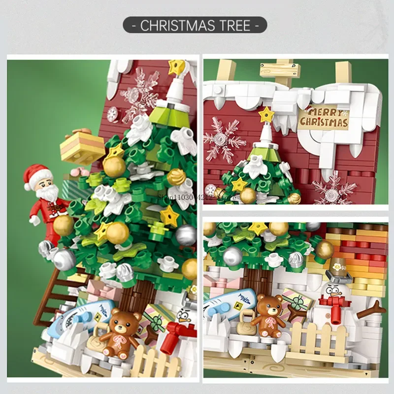 Mini Christmas Tree Building Blocks Kids Building Toys DIY Diorama Puzzle Christmas Gift Girls Boys Holiday Gift Home Decoration