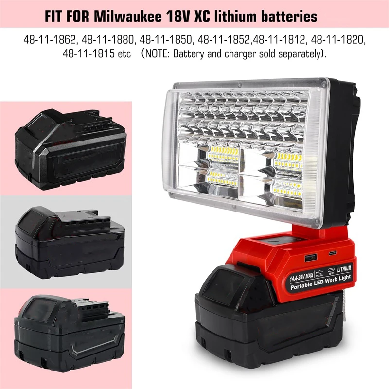 Lanterna de luz de trabalho led de 3/5/8/9 polegadas para milwaukee 18v bateria de íon-lítio portátil holofote lanternas portáteis lâmpada de acampamento