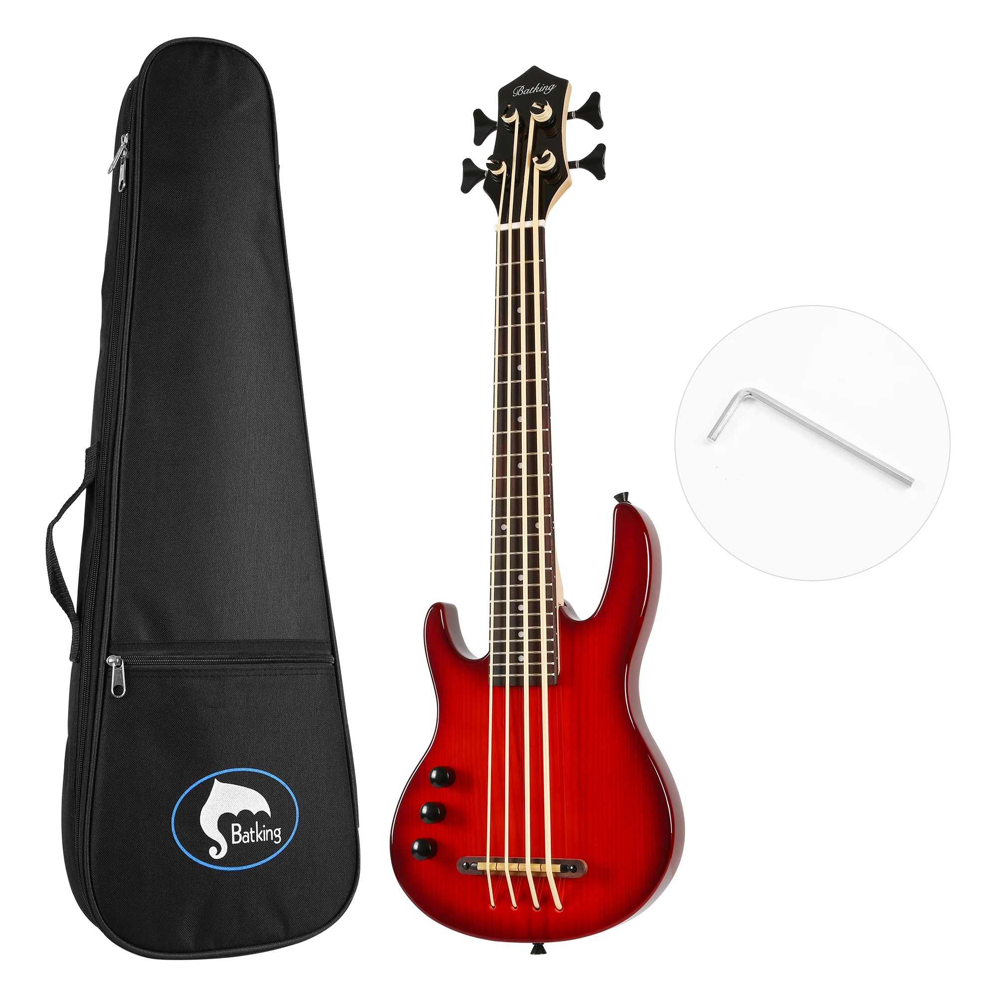 Batking Ukelele Bass Fretted 4 String Electric Uku bass,Through Neck Ubass with Gig bag