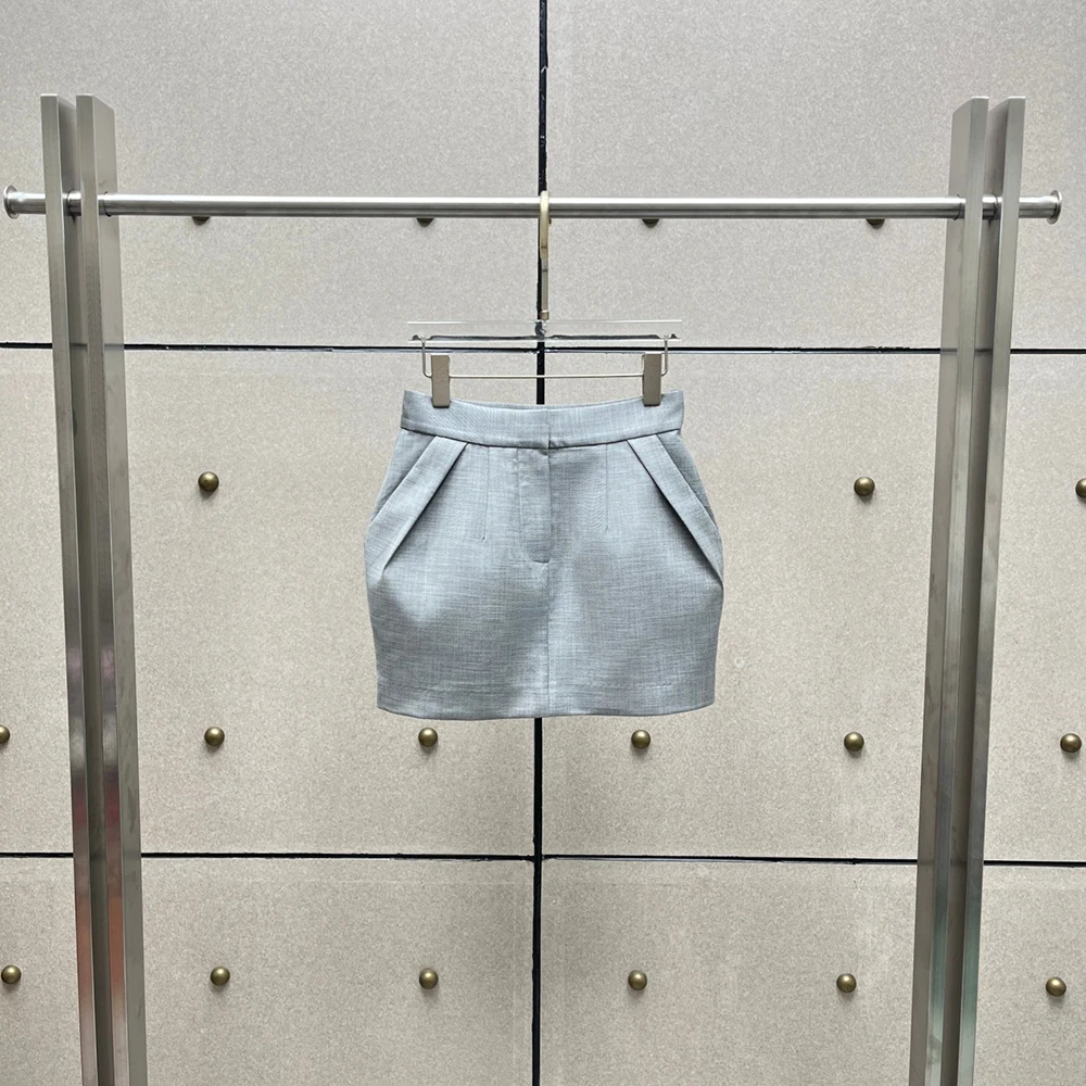 Ladies Formal High‑waisted Mini Skirt Front Pleat Pocket Design Slim Pencil Skirt Office Commuter Casual Short Skirt For Women