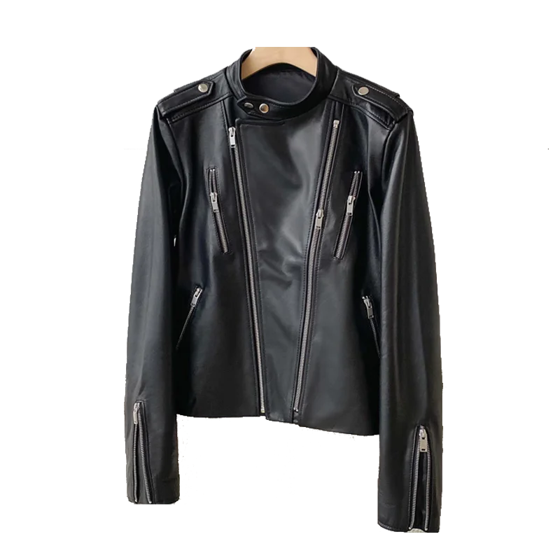 AYUNSUE Sheepskin Genuine Leather Jacket Motorcycle Women's Leather Jacket Spring Coats Women Black Short Jackets Chaquetas