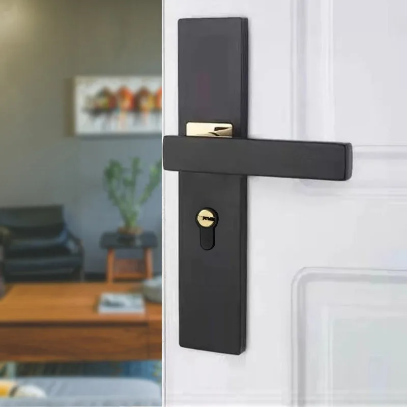 

Metal Anti Impact Enhanced Household Door Locks Indoor Bedroom Door Locks Black Bathroom Solid Wood Door Handles Silent Locks