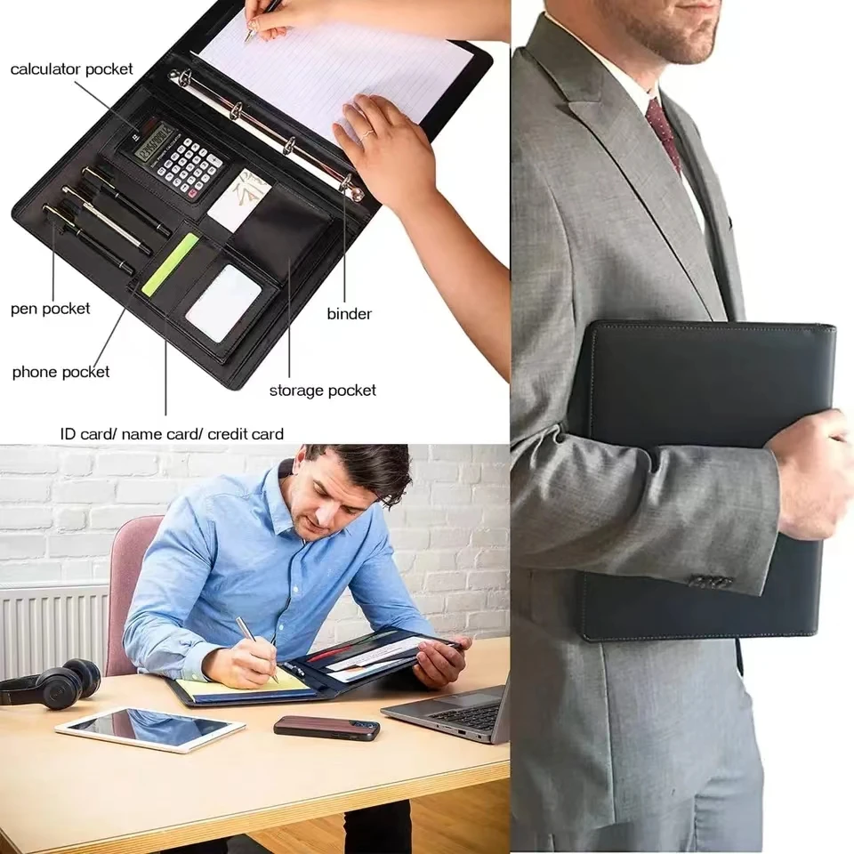 A4PU leather multi-purpose binder zipper combination office notebook multi-purpose folder circular binder office folder A4 box