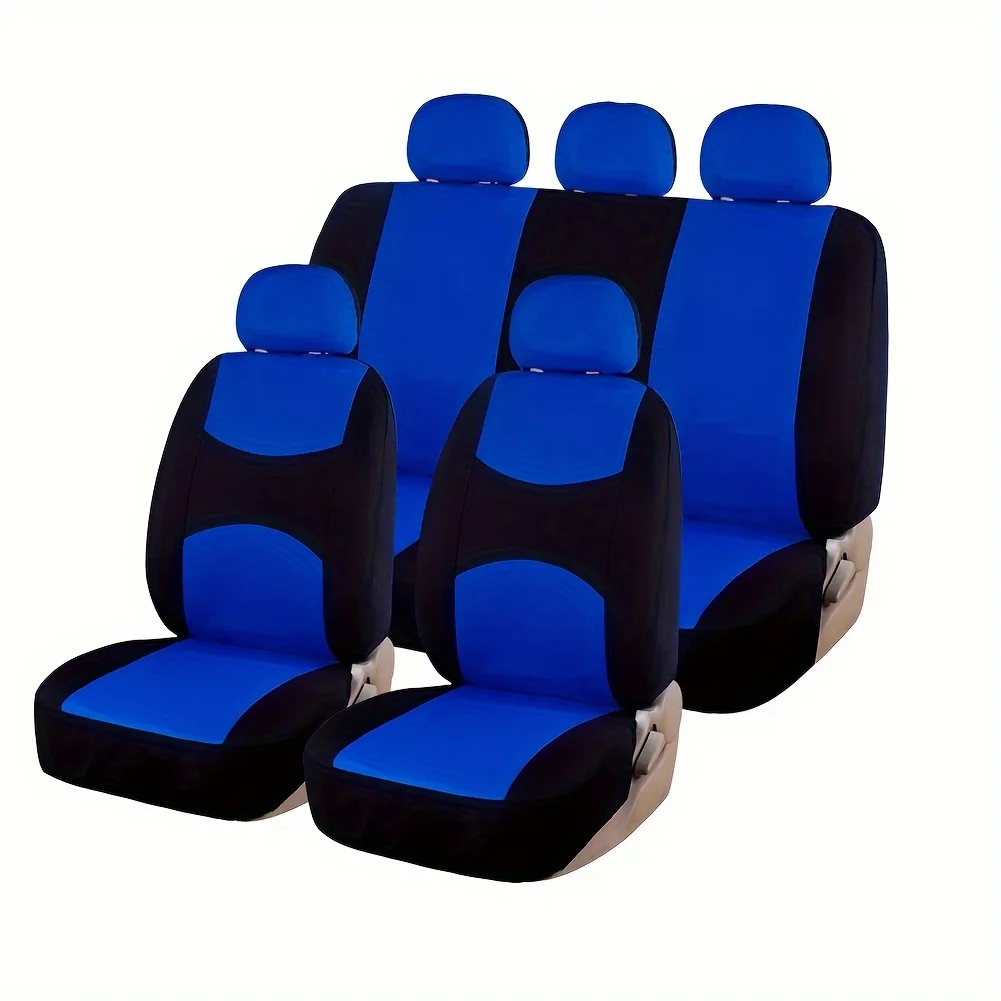 Blue Five-seat Material Car Seat Cover, Mesh Fabric Model Fashion Seat Cover, Front + Rear Five-seat 9pcs All-inclusive Seat Co