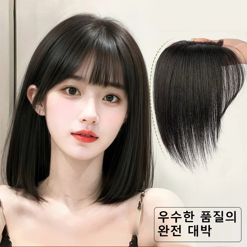 Cabelo humano preto natural com franja, base de renda suíça, amarrado à mão, cabelo ralo para mulheres, 100% real