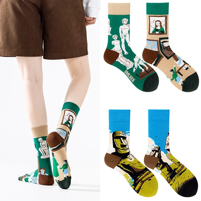 

1 Pair Man Women Sock Original AB Tide Socks Medium High Tube Colorful Socks Mystery Alien Cotton Cowboy Clown Unisex Socks