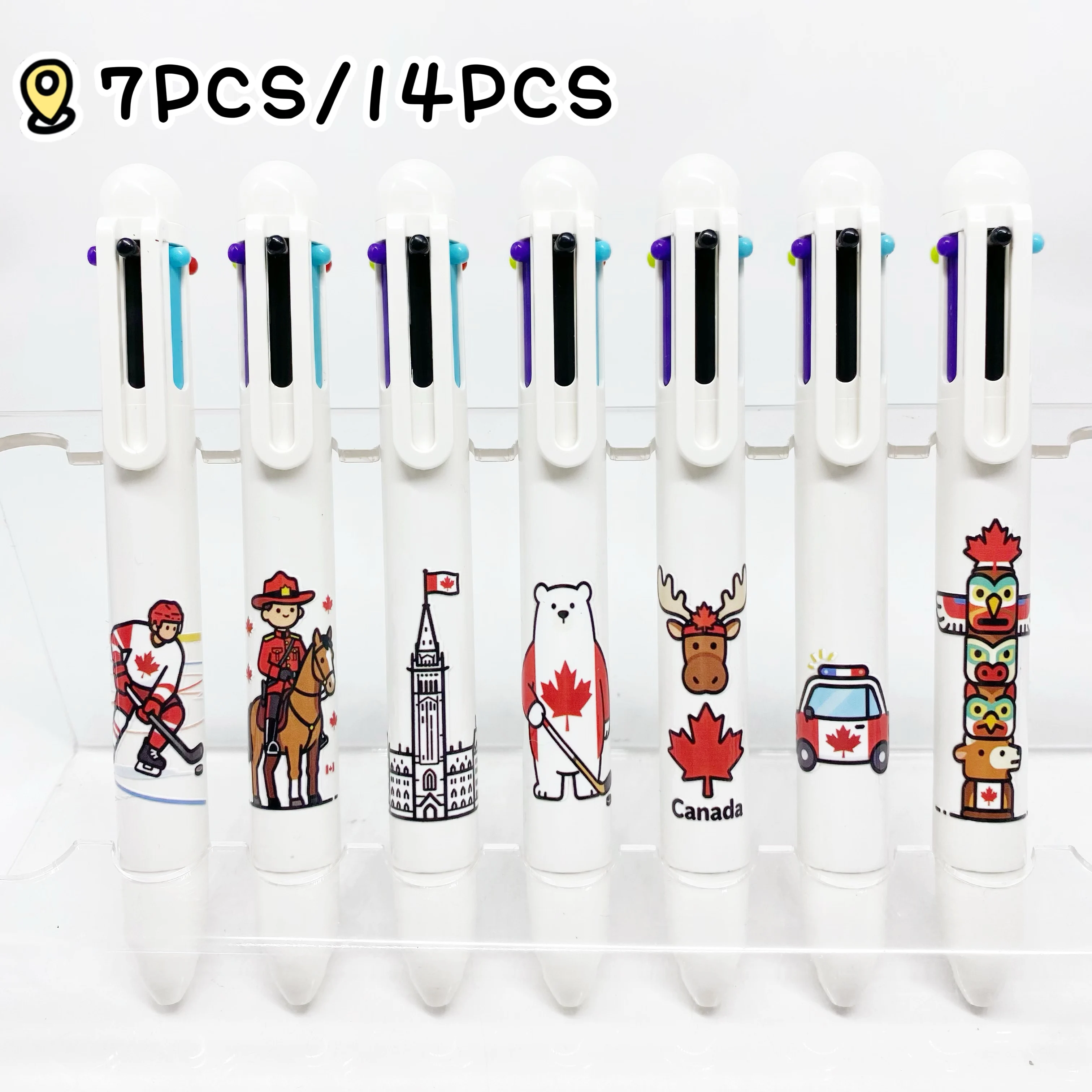 

Travel Impression 7PCS/14PCS Canadian Multicolor Pens White Set Back-to-School Stationery Six Colors Ballpoint Pens for Students