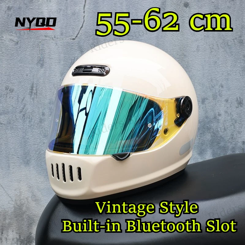 

Retro Motorcycle Helmet Full Face Cruiser Helmet with Bluetooth Speaker Slot 3C Certified Unisex All Season for Men Women