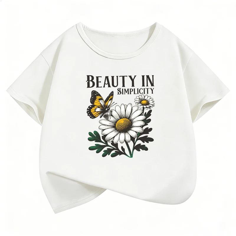 Fashion Flower Design T-Shirt Printed T Shirt Girls' Summer Clothes Short Sleeve Tops T-Shirts Cute Clothing