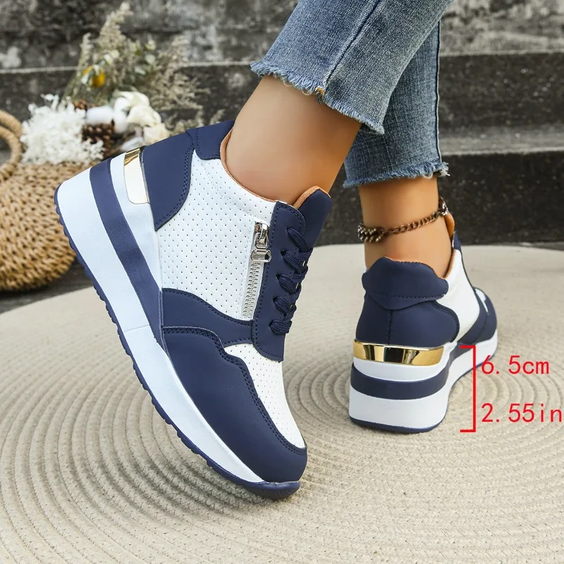 Women Sneakers Thick Sole Built-in Heel Lift Design Black White Casual Shoes Breathable Comfort Daily Wear Urban Style Footwear view 2