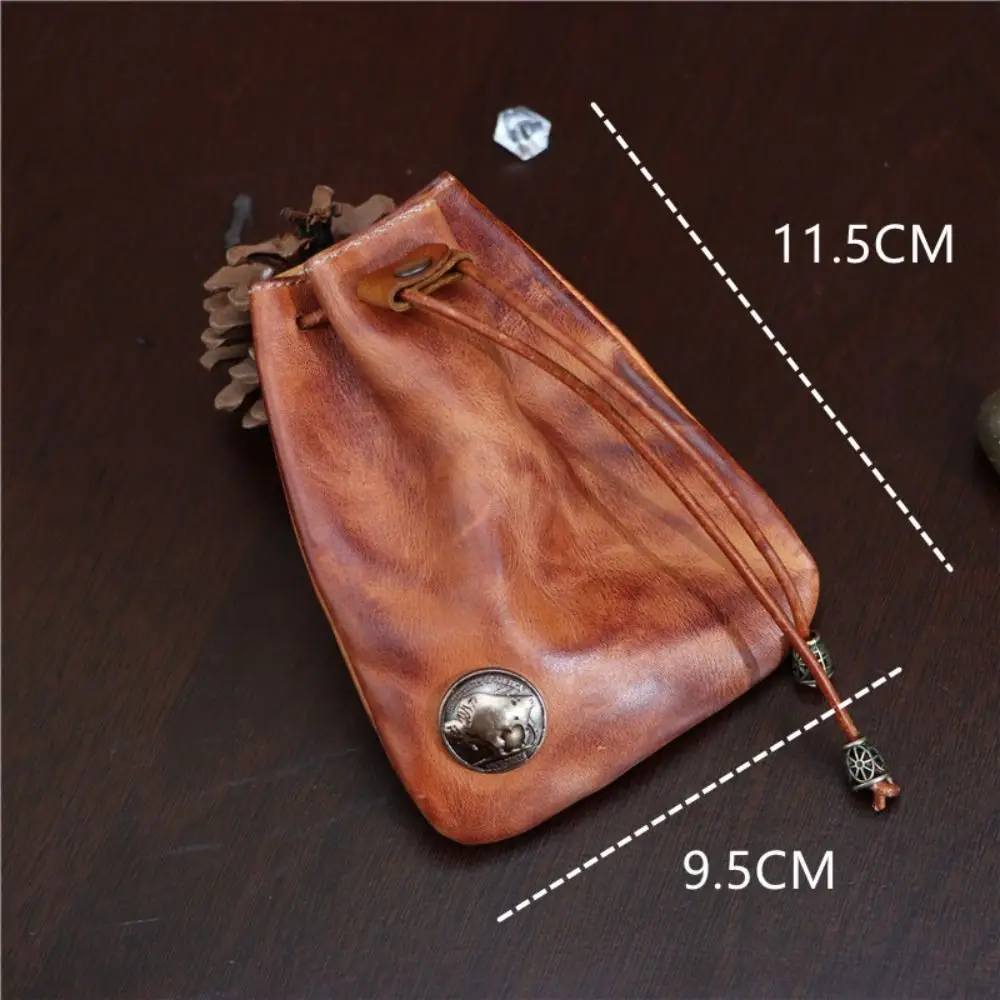Simple Upper Leather Coin Purse Pouch Solid Color Retro Car Key Bag Hanging Bag Men