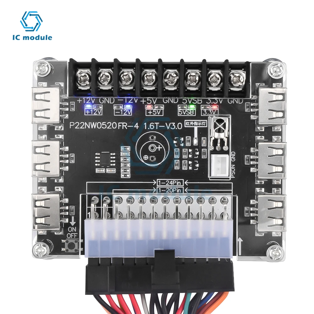 Fuente de alimentación ATX de 24 Pines, placa de ruptura y Kit de carcasa acrílica, adaptador de módulo, conector de alimentación, compatible con