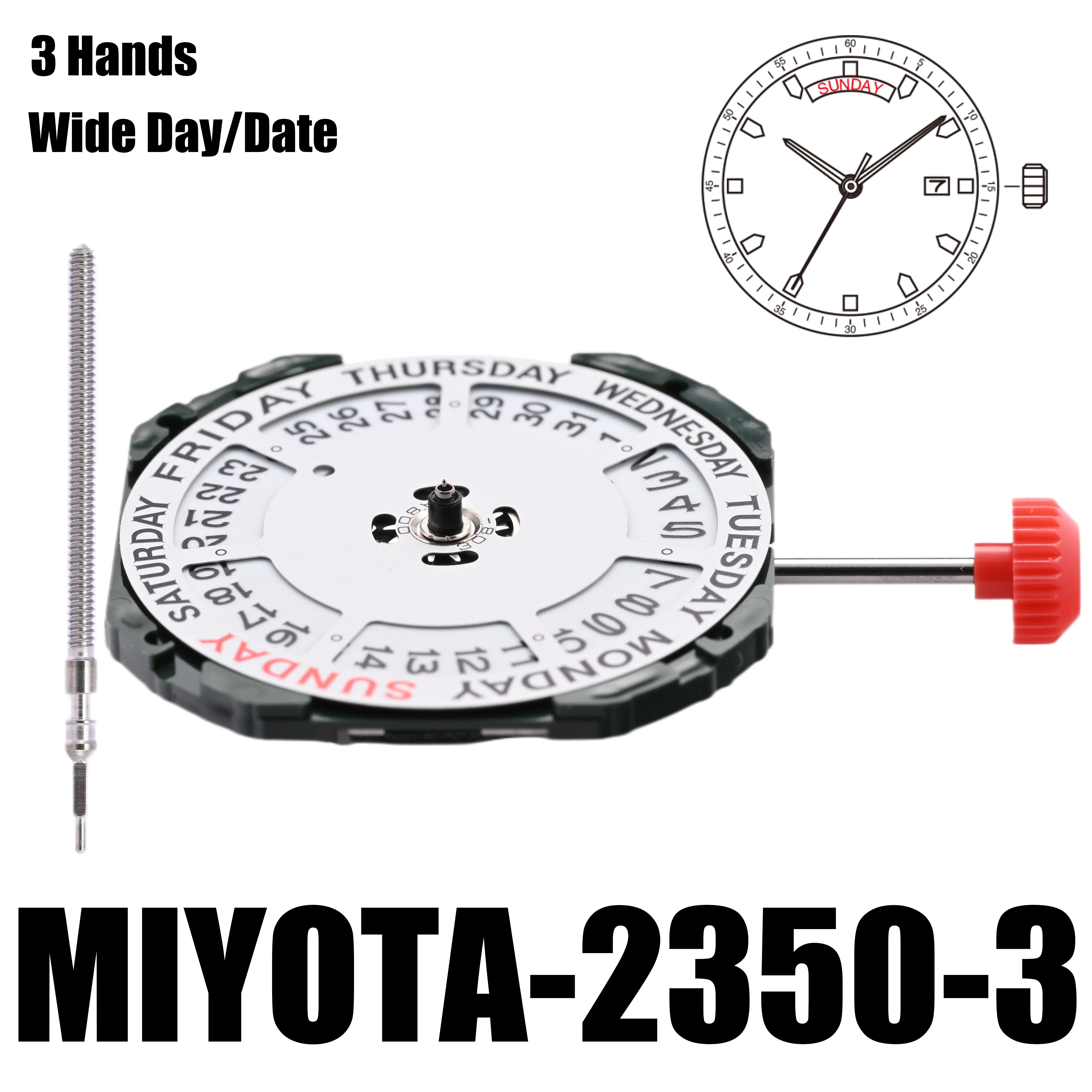 MIYOTA 2350 Standard｜ Quartz Watche Movement With Date & Day 3 Hands Wide Day/Date Size:11 1/2''' Heigh:4.15mm