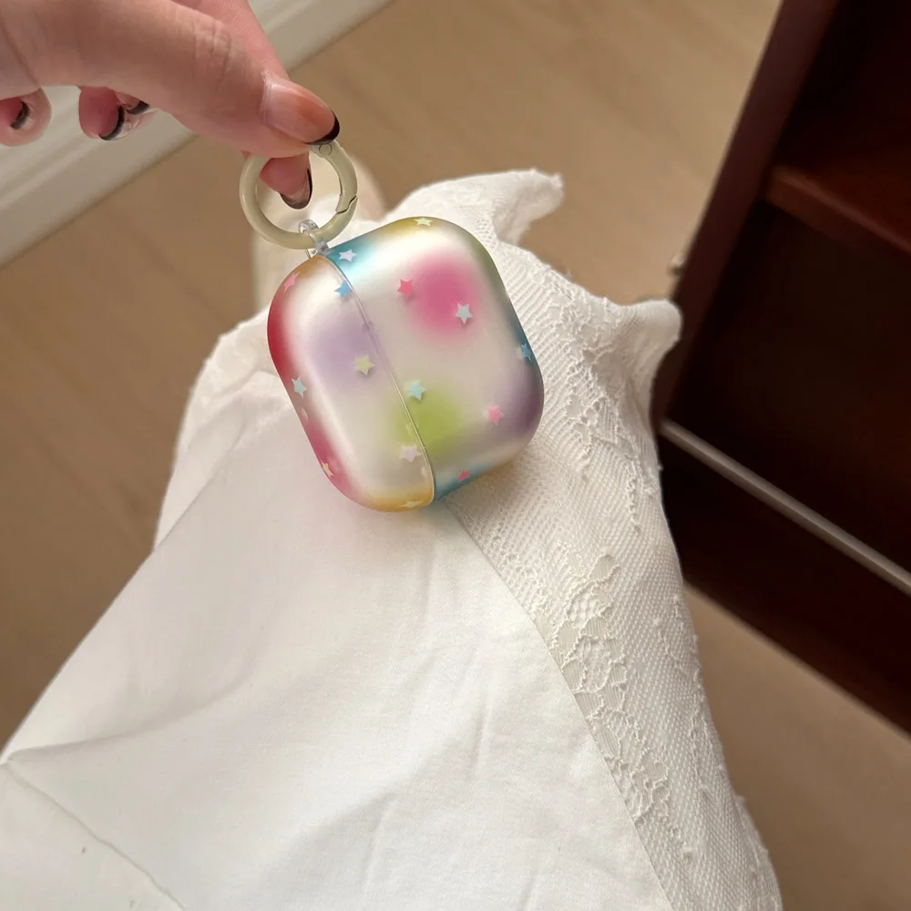 Ins Matte Star Colorful Block Halation Earphone Case for AirPods 5 Pro 2 3 4 ANC Funda Soft Protective Cover Cases with Hook