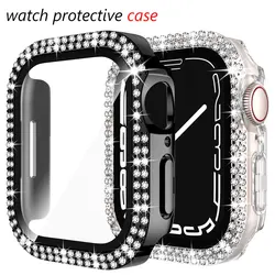 Diamond Cover For Apple watch Case 45mm 41mm 38mm 42mm 44mm 40mm Tempered Glass+Bumper Screen Protector series 9 8 7 6 5 4 3 SE