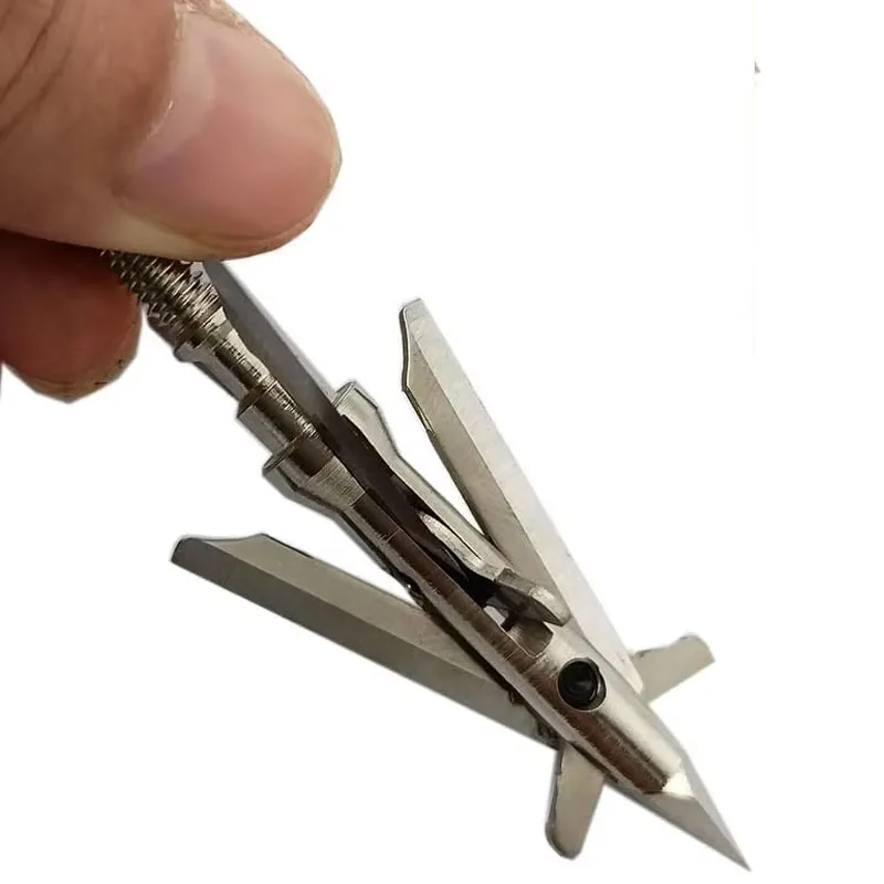 Archery Broadhead 100 Grain, 6-Pack Mechanical 4-Blade Hunting Arrow Head 1.77" Cutting Diameter view 3