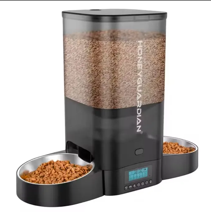 Unique Dual Side Equal Feeding Food Dispenser for Multi Animals Cats Dogs Food Feeder with Stainless Steel Bowl