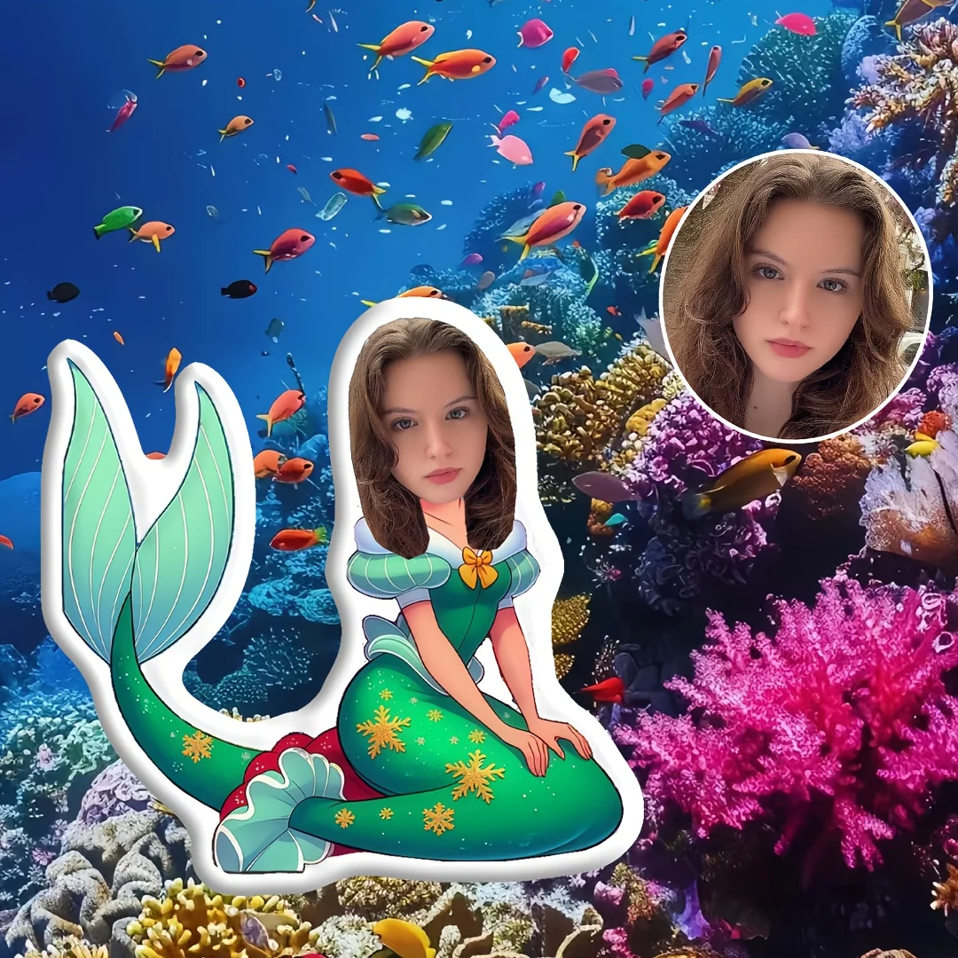 Personalized Photo // Adult Face Pillow - Custom Mermaid Princess Style Cushion Featuring Your Own Photo, Soft Filling Gift Suit