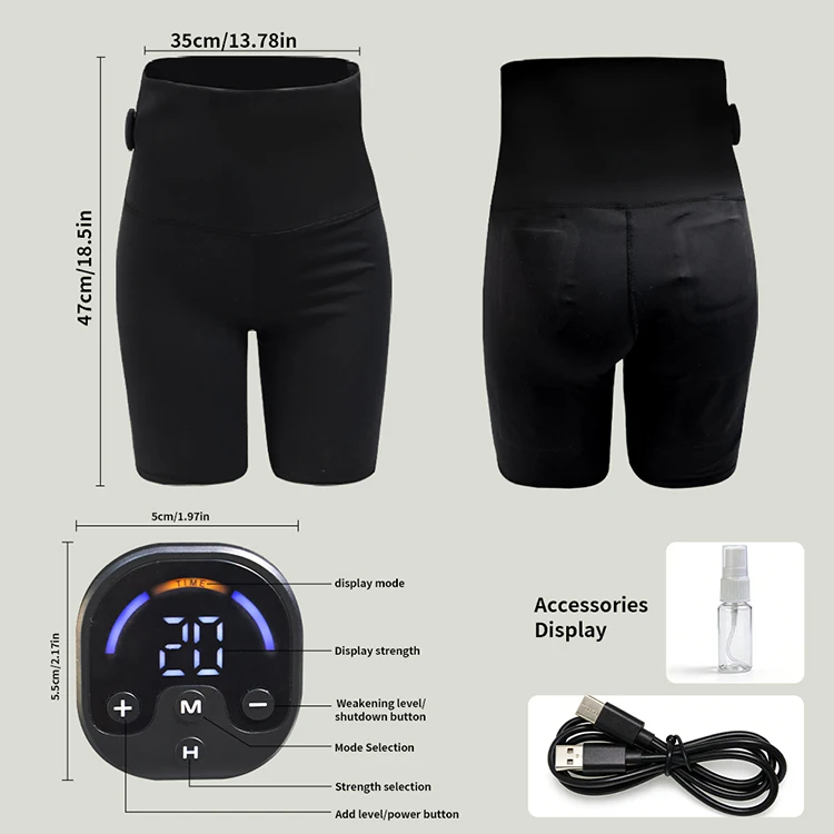 Rechargeable High Waisted Yoga Pants with LCD Display - 10 Modes & 25 Levels Hip Thigh Gym Running Yoga Shorts Massager