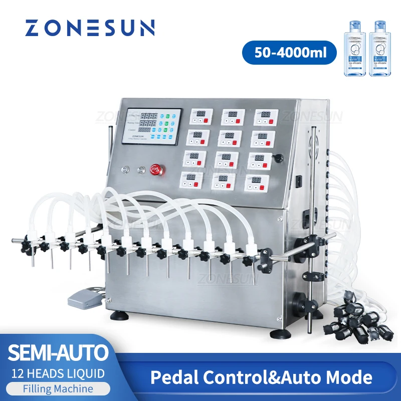 ZONESUN Liquid FillingMachine ZS-DPYT12P Semi-Automatic 12 Nozzles Juice Milk Water Bottle Filler Cosmetics Production