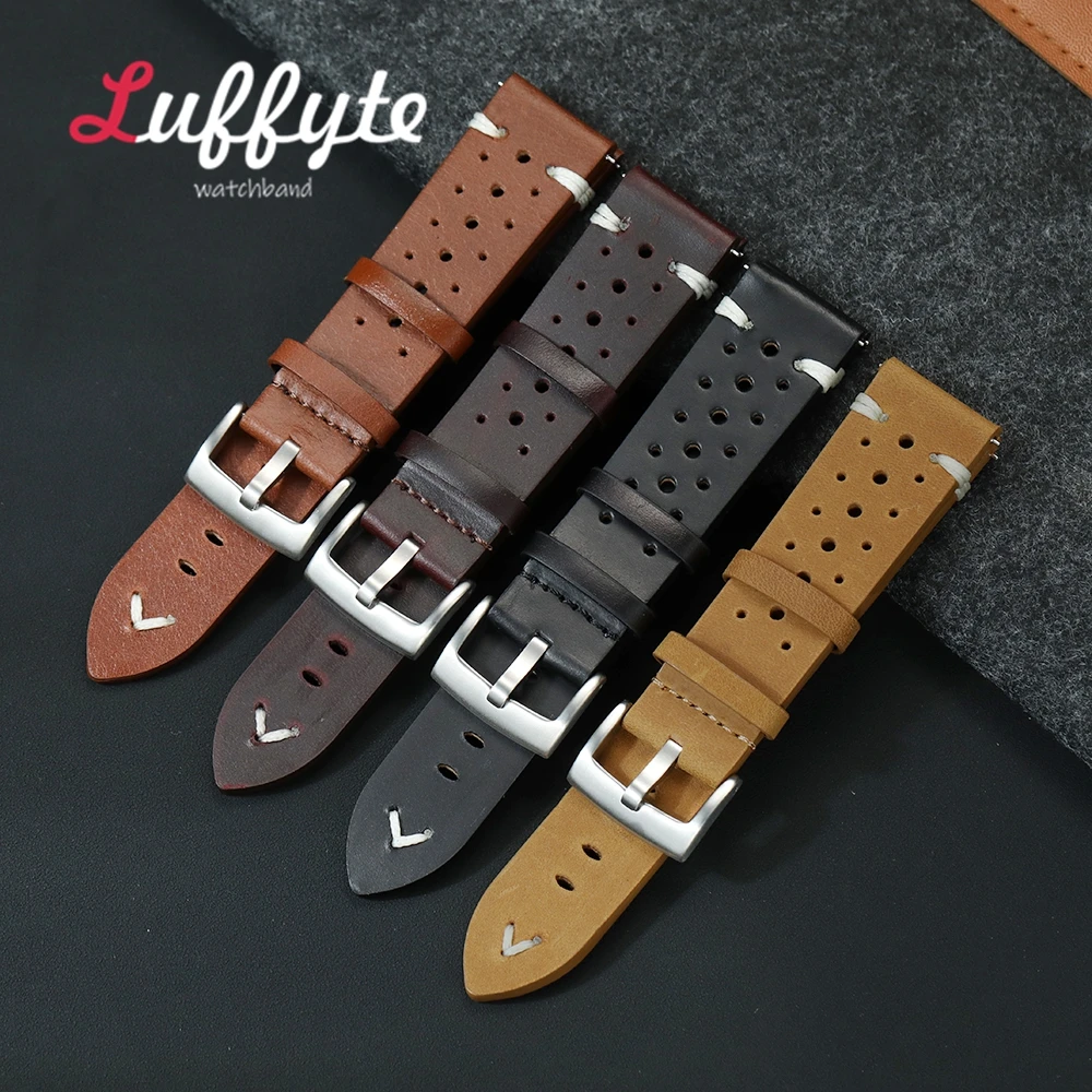 Handgefertigtes atmungsaktives Schnellverschluss-Uhrenarmband aus Rindsleder, 20 mm, 22 mm, für Herren und Damen, Ölwachs, echtes Lederarmband, Uhrenzubehör