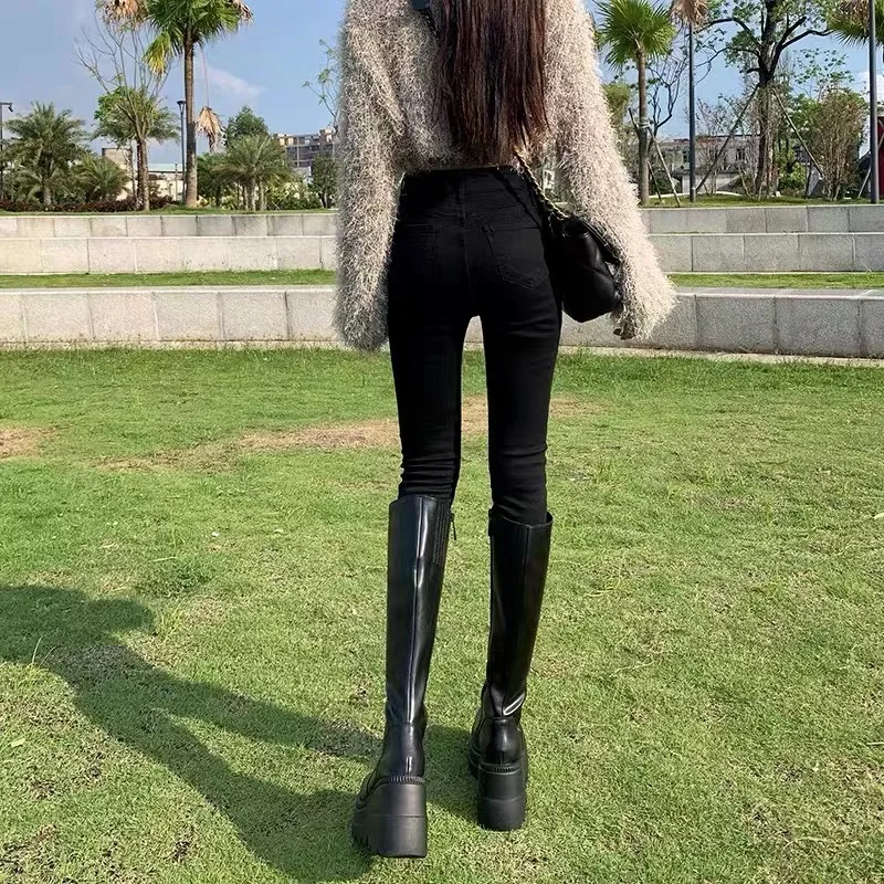 Slim Fit Black Denim Jeans Women's Spring Summer High Waist Long Pants Eighteen Nine Points Pencil Pants Tightening Effect