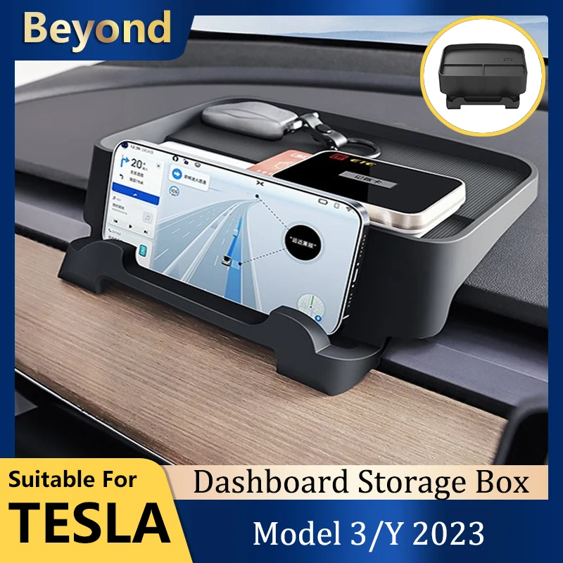 For Tesla Model 3/Y Dashboard Storage Box Silicone Glasses Key Panel Tray Auto Center Console Bracket Removable Case 2023 inter