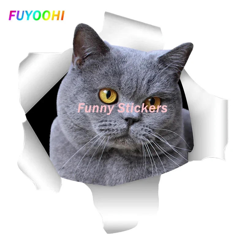 FUYOOHI Play Stickers Various Sizes Personality PVC Decal British Shorthair Cat Waterproof Car Sticker on Motorcycle Decorative