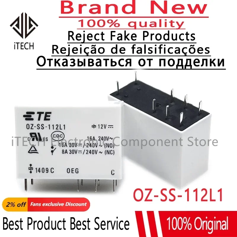 5pcs/lot OZ-SS-112L1 OZ SS 112L1 12VDC 12V Relay 16A 8PIN Original New TE