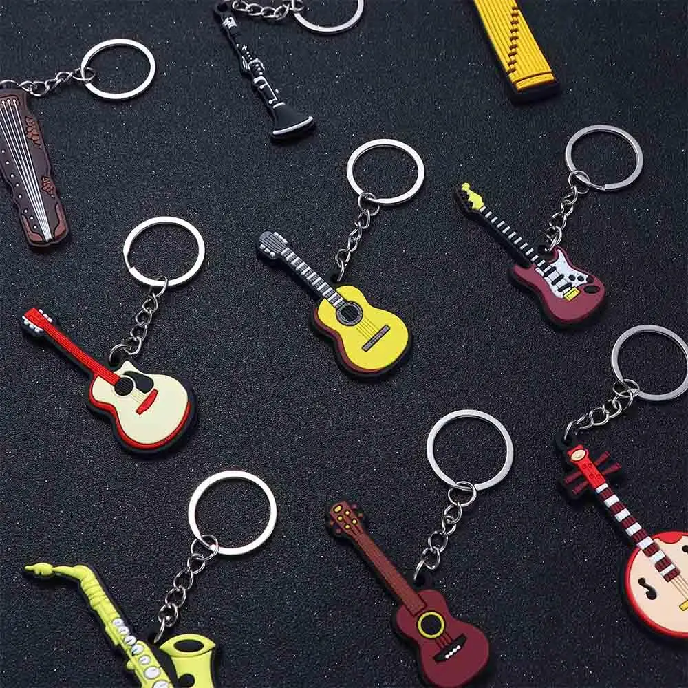 Bag Jewelry Silicone Violin Saxophone Musical Instrument Pendant Guitar Keychain Guitar Keyring Holder Guitar Key Rings