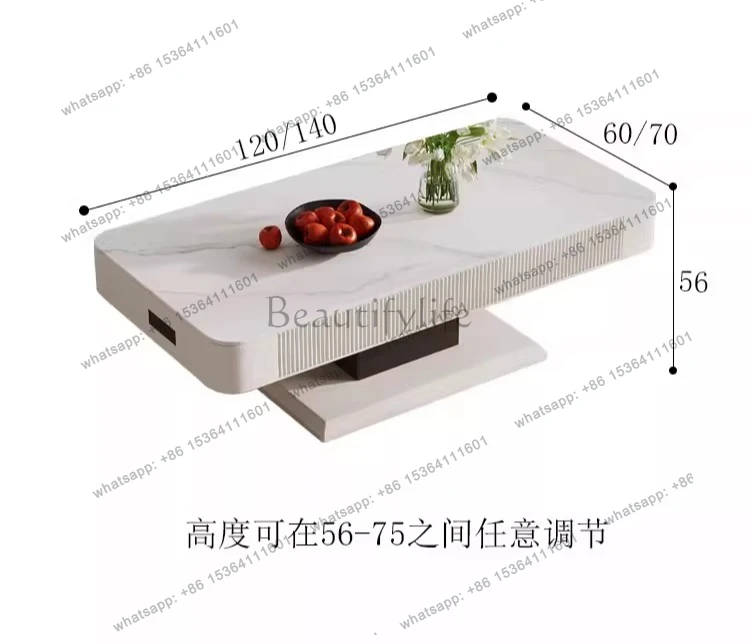 Intelligent liftable mobile coffee table dining table dual-purpose small apartment living room household rock slab fire table