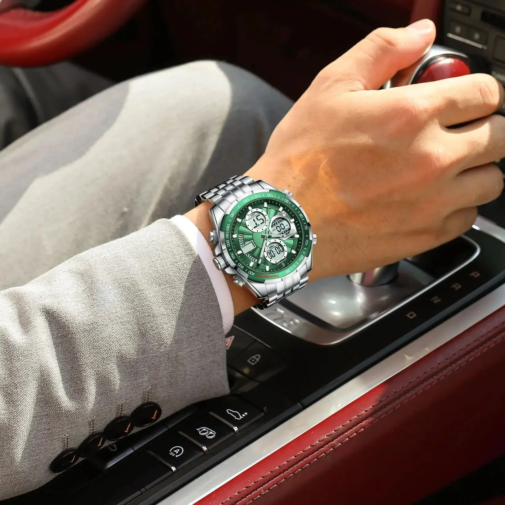 POEDAGAR Top Man ساعة مقاومة للماء إلكترونية LED ساعات رجالية فاخرة عرض مزدوج الوقت رقمي ستانلس ستيل ساعة كوارتز رجالية #6