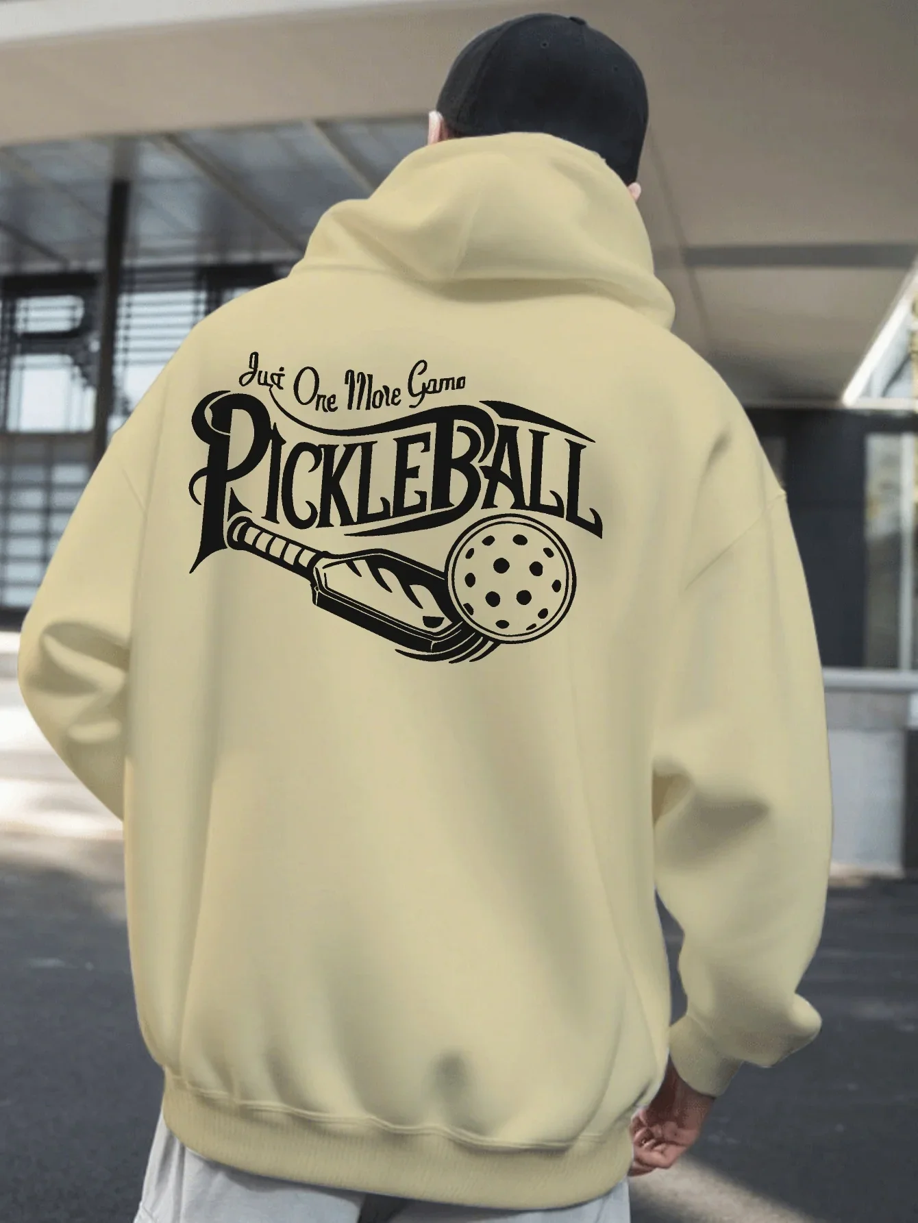 Pickleball Sport Hoodie For Men Vintage Script Letter Paddle Racket Ball Art Back Print Unisex Loose Long Sleeve Pullover