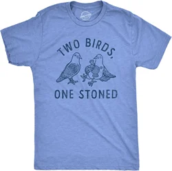 Mens Two Birds One Stoned T Shirt Funny 420 Smoking Pigeon Saying Joke Tee for Guys Anime Graphic T-shirts for Men Women