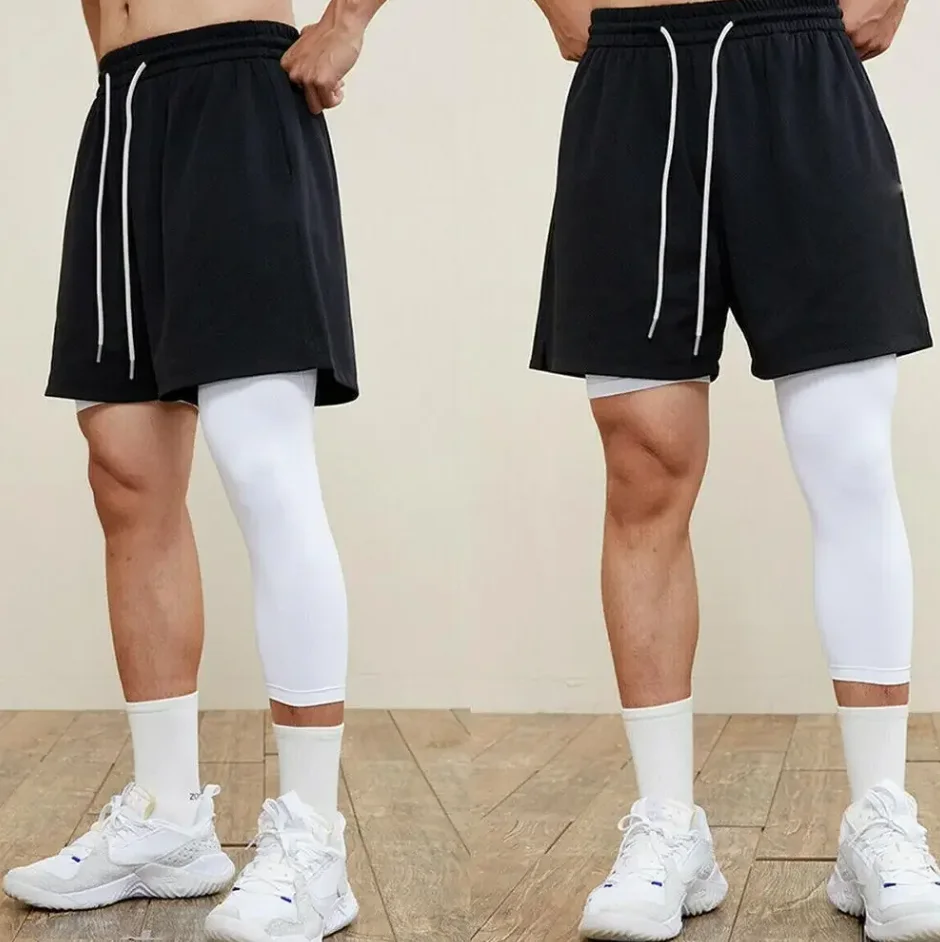 Men's Sports 3/4 Cropped Pants Gym Running Leggings Male Joggings Elastic Compressions Sweatpant Football Basketball Trousers