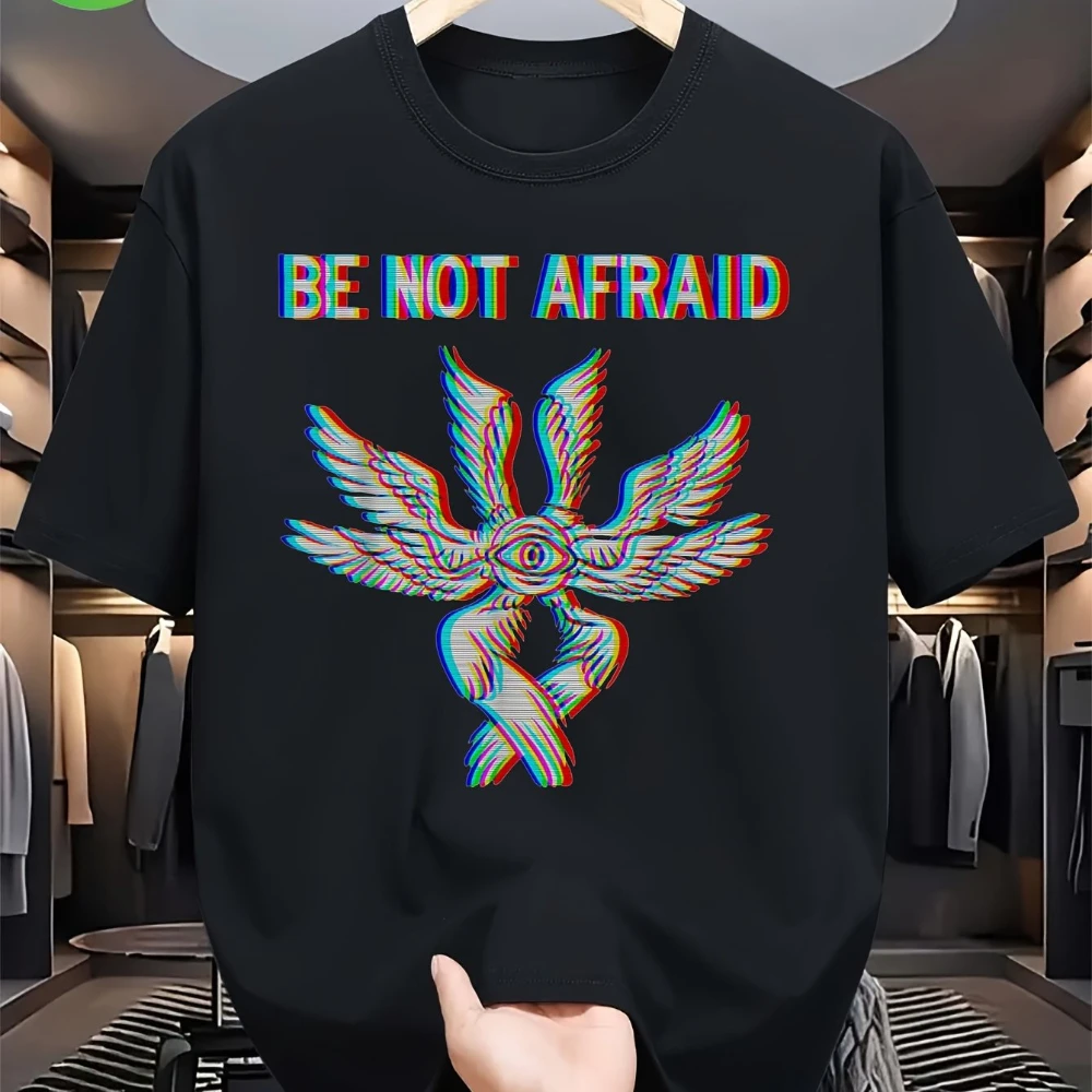 Men'S Be Not Afraid Seraphim Glitch T-Shirt Vibrant Angel Graphic Casual Short Sleeve Men's T-shirts for Summer
