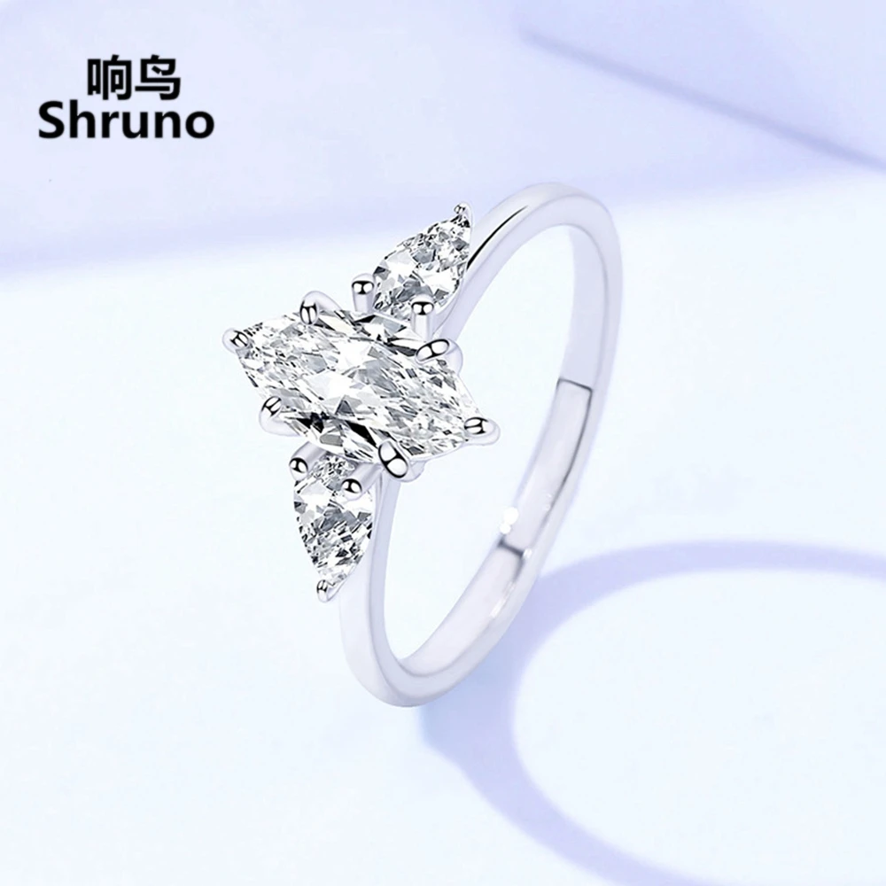 Shruno Solid 14K White Gold 1ct 5x10mm Marquise Cut DEF Color Moissanite Engagement Ring For Women Bridal Wedding Jewelry Gift