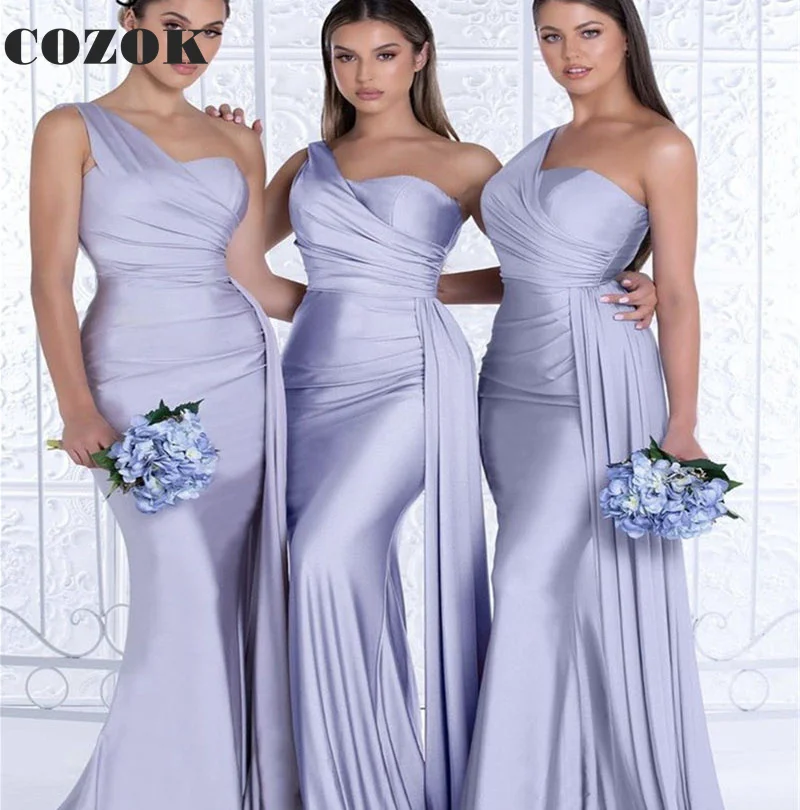 

Sweetheart One Shoulder Spandex Satin Bridesmaid Dresses Mermaid Lace Up Back Wedding Party Gowns Custom DC95M