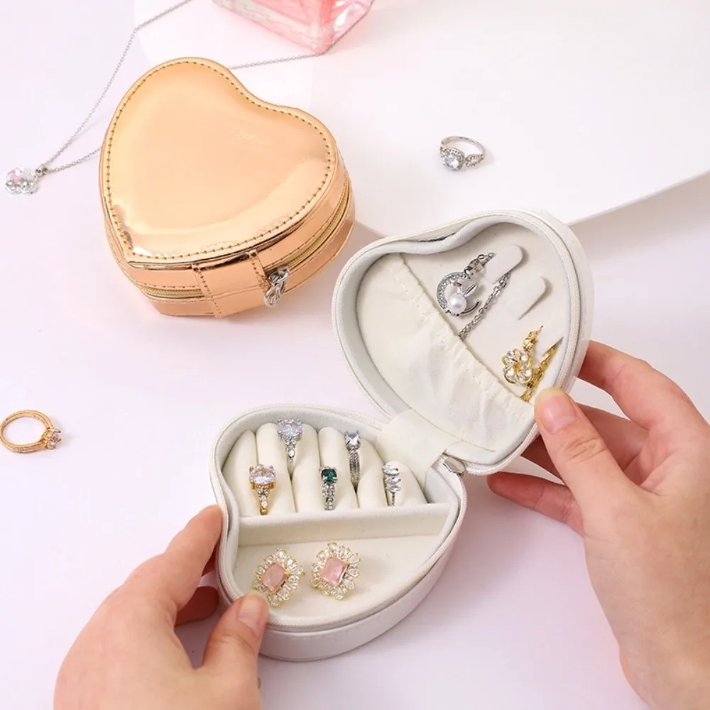 

Velvet Travel Jewelry Organizer Box Anti-Scratch Soft Lining Jewelry Storage Boxes Heart-shaped Holder Bracelet Carrying Case