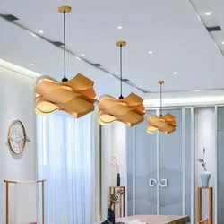 Modern Wood Skin Hanging Lamps Creative Wood Pendant Lights for Loft Dining Room Bedroom Kitchen