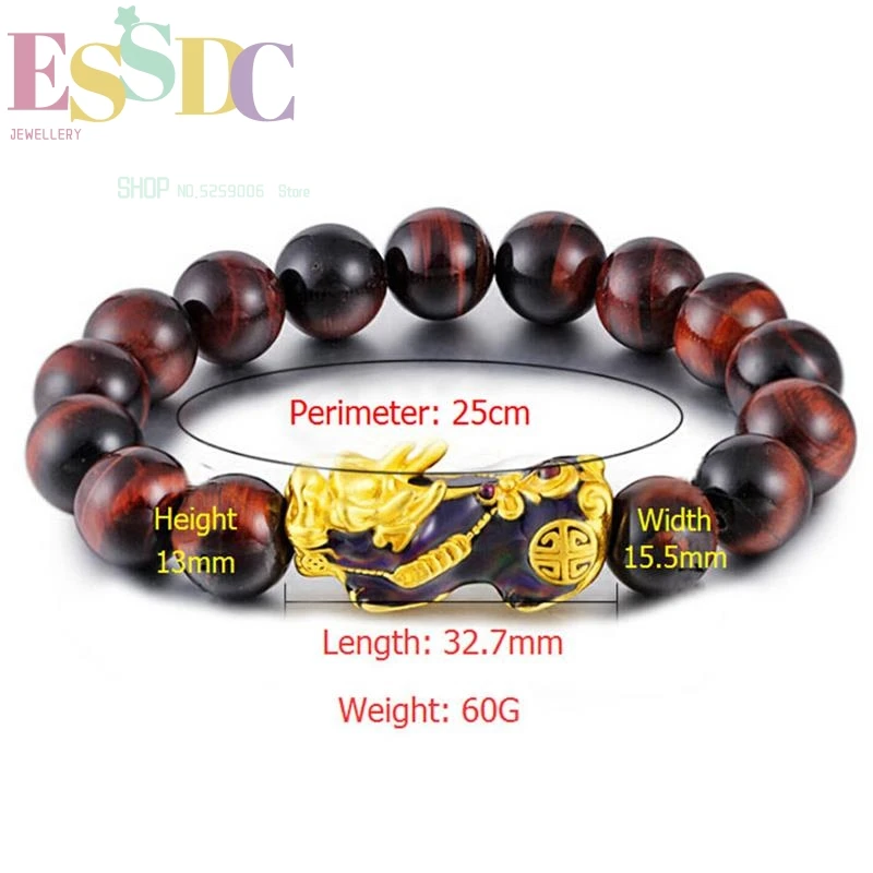 Wholesale Men' Cuff Natural Red Tiger Eye Stone Sand Gold Thermochromic Pixiu Charm Beads Bracelet Bring Wealth Jewelry