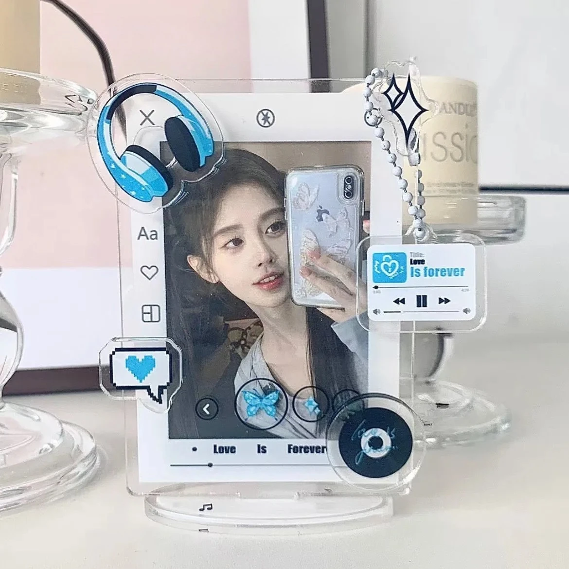 3 inch Music Kpop Photocard Holder Acrylic Idol Photo Card Display Stand Photo Frame Protective Case Desktop Decoration